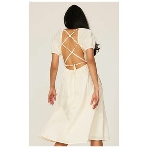 Pamela Live x RTR | Cottagecore Cream Embroidered Corset Tie Back Midi Dress | S